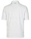 A white men's polo shirt with a classic collar and short sleeves, featuring a logo on the back.