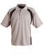 A grey and black men's polo shirt with short sleeves and a collar. It features a logo on the front.