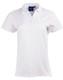A white short sleeve polo shirt with a classic collar and a logo on the chest.