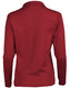 A long sleeve polo shirt in deep red with a back view, featuring a collar and a logo.