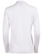 A long sleeve polo shirt in white, featuring a collar and a brand logo on the back.