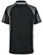 A black polo shirt with grey accents and a logo on the upper back.