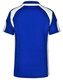 A blue polo shirt with white accents and a logo on the back. The design features a sporty, athletic style.