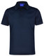 A men's polo shirt in navy blue with a textured design and a collar, featuring a logo on the chest.