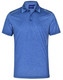 A blue short sleeve polo shirt featuring a logo, with a textured design and contrast stitching. A blue short sleeve polo shirt featuring a logo, with a textured design and contrast stitching.