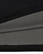 A close-up of a black polo shirt featuring a breathable grey mesh fabric beneath. The shirt includes a logo.