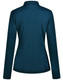 A women's long sleeve polo shirt in a deep teal colour, featuring a back view with a sleek design and a collar.