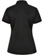 A black ladies' polo shirt with short sleeves, featuring a collar and a logo on the back. A black ladies' polo shirt with short sleeves, featuring a collar and a logo on the back.