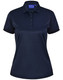 A ladies' short-sleeve polo shirt in navy, featuring a collar, buttons, and a logo. Made from sustainable poly/cotton. A ladies' short-sleeve polo shirt in navy, featuring a collar, buttons, and a logo. Made from sustainable poly/cotton.