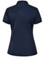 A navy ladies' polo shirt with a fitted design and short sleeves. The shirt features a collar and a logo. A navy ladies' polo shirt with a fitted design and short sleeves. The shirt features a collar and a logo.