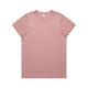 A pink T-shirt with a relaxed fit and a round neckline, featuring a subtle branding logo.