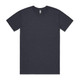 A dark grey T-shirt with a basic crew neckline and short sleeves, featuring a branding logo.