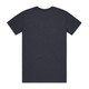 A dark grey t-shirt with short sleeves and a round neckline. The back view is displayed.
