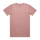 A faded pink t-shirt with short sleeves and a modest crew neck. It features a branding label.