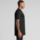 A black Classic Plus Tee [+5cm] featuring a straight cut and a subtle logo. Displayed on a male model in profile view.