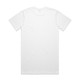 A plain white t-shirt displayed flat, featuring a standard crew neckline and short sleeves. It has a logo on the back.