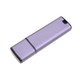 A silver and black flash drive with a sleek, modern design and a logo on the surface.