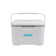 A 6L white cooler box with a handle and a logo on the front.