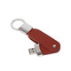 A red leather swivel flash drive with a silver keyring and connector, designed for tech storage.