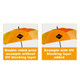 An orange and yellow full-colour golf umbrella with a logo, showcasing double-sided print examples.
