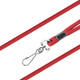 A red poly rope lanyard with a metal clip for attaching items, featuring a simple design.