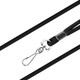 A black poly rope lanyard with a metal clip for attachments. Features a sleek and durable design.