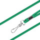 A green poly rope lanyard with a metal clip attachment, featuring a smooth finish and dual strands.