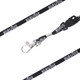 A black poly rope lanyard featuring a clip for attachment and a logo.