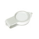 A light grey epoxy doming flash drive with a circular design and a clip for attachment.