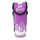 A drink bottle cooler in vibrant purple with a strap and a logo, featuring a roller coaster design. A drink bottle cooler in vibrant purple with a strap and a logo, featuring a roller coaster design.