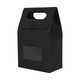 A black die cut handle bag with a window, featuring a simple design and a cut-out handle for easy carrying.
