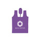 A purple foldable shopping tote bag with a logo. The bag features two handles and a snap closure.