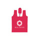 A red foldable shopping tote bag with a logo and a compact design for easy storage.