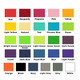 A colour palette featuring swatches of red, burgundy, magenta, pink, yellow, and various shades of green, blue, and purple.