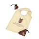 A foldaway shopping bag in cream and brown, featuring a logo, with a matching pouch for storage.