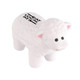 A white sheep-shaped stress reliever with a textured design and black branding on its side.