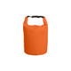 An orange waterproof dry bag with a secure top closure and adjustable strap. It features a logo on the side.
