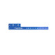 A blue disposable PVC wristband with tabbed design, featuring icons and space for text.