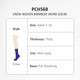 A pair of crew woven bamboo work socks in purple, featuring a logo and detailed specifications.