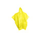 A yellow poncho made of lightweight material, featuring an attached hood and loose-fitting design.