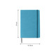 A5 PU cover notebook in vibrant blue with an elastic band closure and ribbon bookmark. Features a logo on the cover.