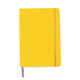 A5 PU cover notebook in vibrant yellow with an elastic band closure and a grey ribbon bookmark.