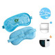 A blue gel cold/hot eye mask with a textured surface and adjustable straps. It features a logo on the front.