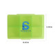 A green square pill box with six compartments, featuring a logo on the surface. Dimensions are 8.6cm x 5.9cm.