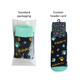 Crew Kids Thermal Custom Pattern Socks in navy with teal accents, featuring playful designs and a branded header card.