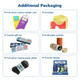 A collection of various packaging options, including a gift box, cylinder, and envelope, showcasing vibrant designs and colours.
