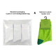 A biodegradable bag containing six pairs of vivid green and white custom pattern football socks.
