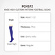 Knee high football socks in purple, featuring a custom pattern. Includes a branding logo. Thickness is thin.
