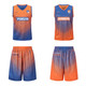 A reversible basketball singlet in blue and orange with a logo, featuring a gradient design. Includes matching shorts.