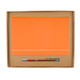 An orange notebook and a silver pen are neatly presented in a brown cardboard gift box.